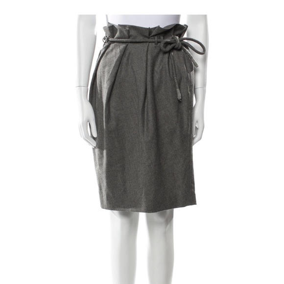 PORTS 1961 Gray Wool Tailored Tie Waist Paperbag Waist Midi Skirt - Picture 1 of 10